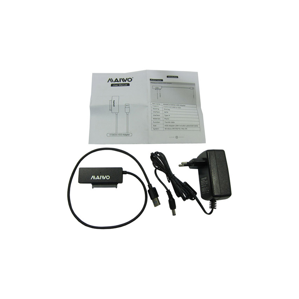 Адаптер Maiwo USB 3.0 to HDD SATA 2,5"/3,5"/5,25"/SSD, PA 2V/2A black (K10435A)