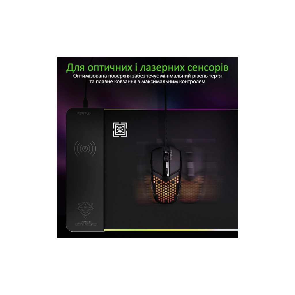 Килимок для мишки Vertux RaftPad-Qi з бездротовою зарядкою 15 Вт Black (raftpad-qi.black)