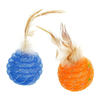 Cat Toy Hippie Pet Feather Balls Blue and Orange 5cm 2pcs (HIPCT18118MO)