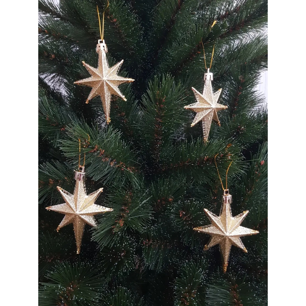 Ялинкова іграшка Chomik Зірки, 9 см, пластикові 4 шт,золоті (5901292631147_2)