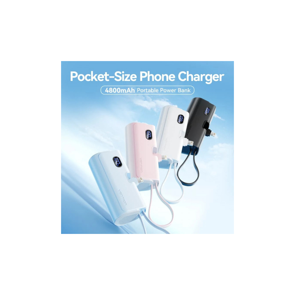 Повербанк VENTION 4800mAh 22,5W PD, USB-C In/Out, LED display, with built-in Lightning cable Black (FHRB0) Повербанк VENTION 4800mAh 22,5W PD, USB-C In/Out, LED display, with built-in Lightning cable Black (FHRB0)