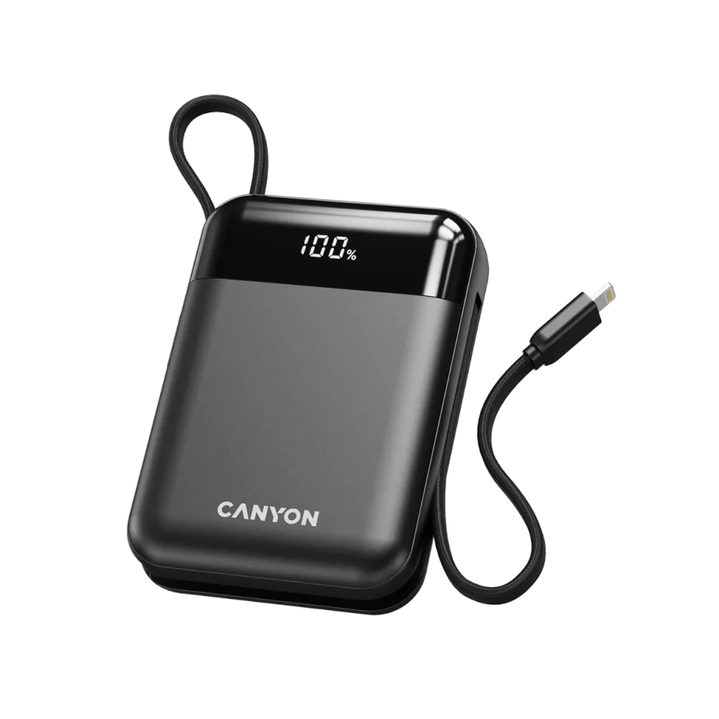 Батарея універсальна Canyon 10000mAh OnPower 104 PD/20W, QC/22.5W built-in cable Black (CNS-CPB104B)