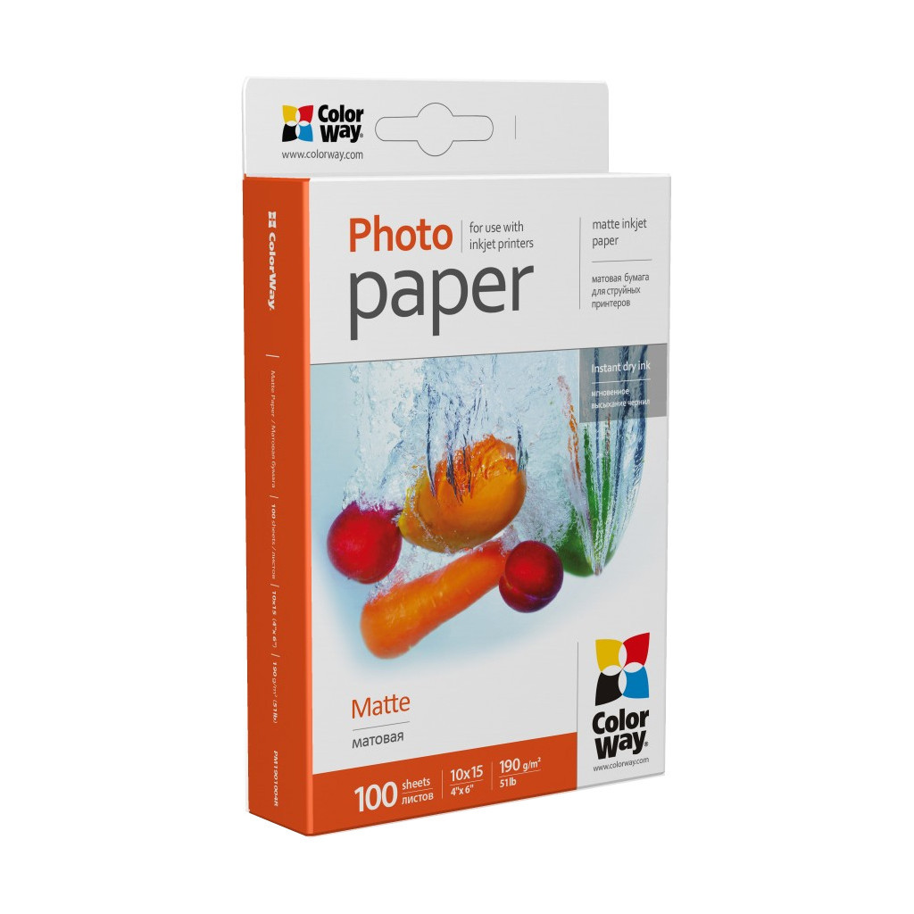 Фотопапір ColorWay 10x15 190г matte, 100с (PM1901004R)