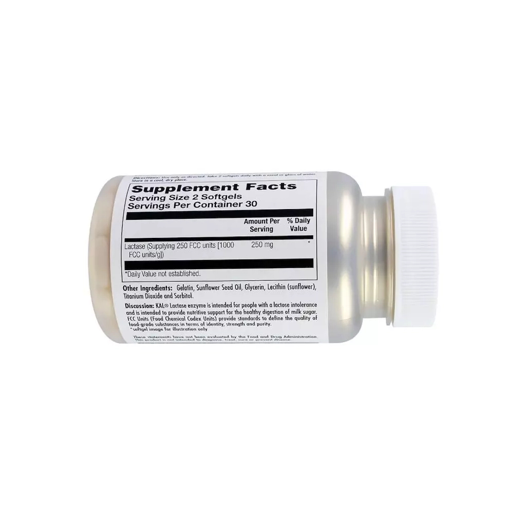 Пробіотики KAL Лактаза, Lactase Enzyme, 250 мг, 60 гелевих капсул (CAL-80206)