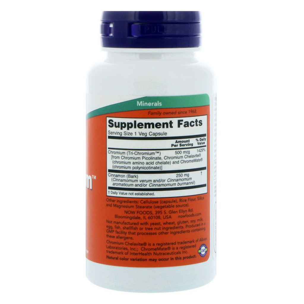 Мінерали Now Foods Хром 500 мкг, Tri-Chromium, 180 вегетарианских капсул (NF1426)
