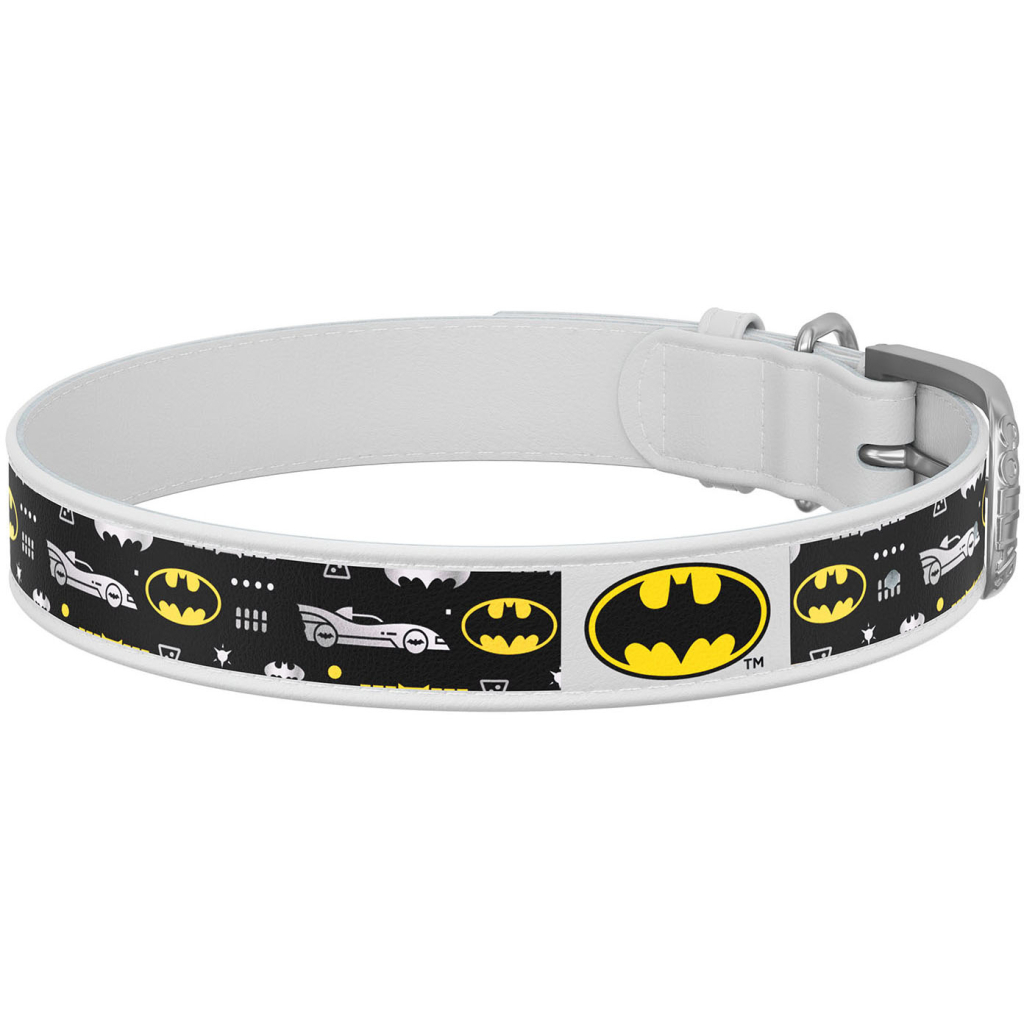 Нашийник для тварин WAUDOG Design з QR паспортом "Бетмен 3" XL Ш 35 мм Д 46-60 см(білий) (0035-1005-15)