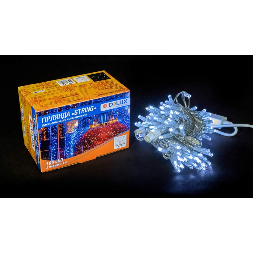 Гірлянда Delux STRING 100LED 10 м flash Білий/Прозорий IP44 (90015187)