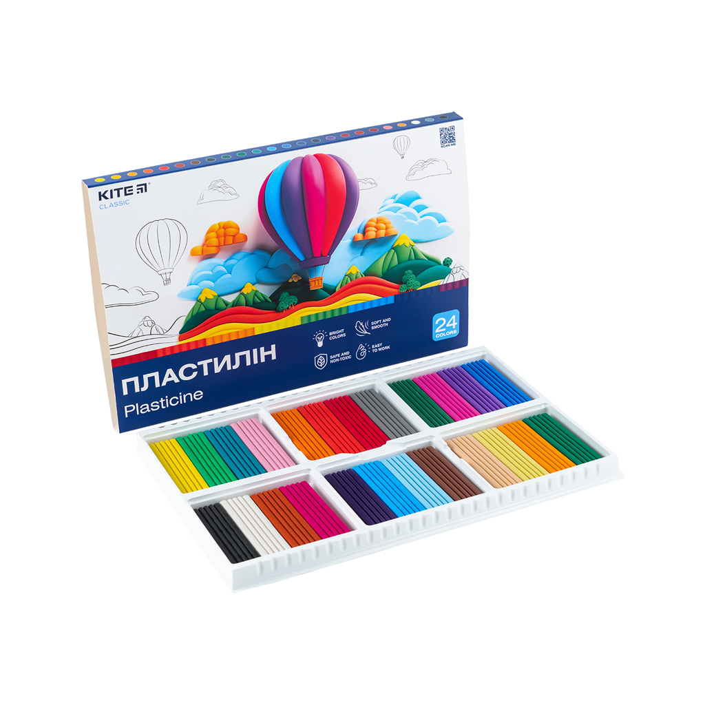 Пластилін Kite Classic 24 кольори, 480 г (K-089)