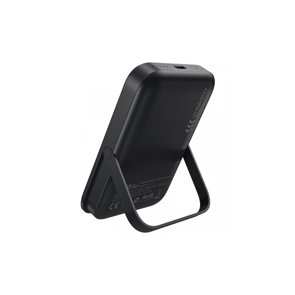 Повербанк Choetech Magnetic Wireless 5000mAh 20W, PD, Qi-15W, USB-C In/Out, with holder, Black (B742-CCBK)