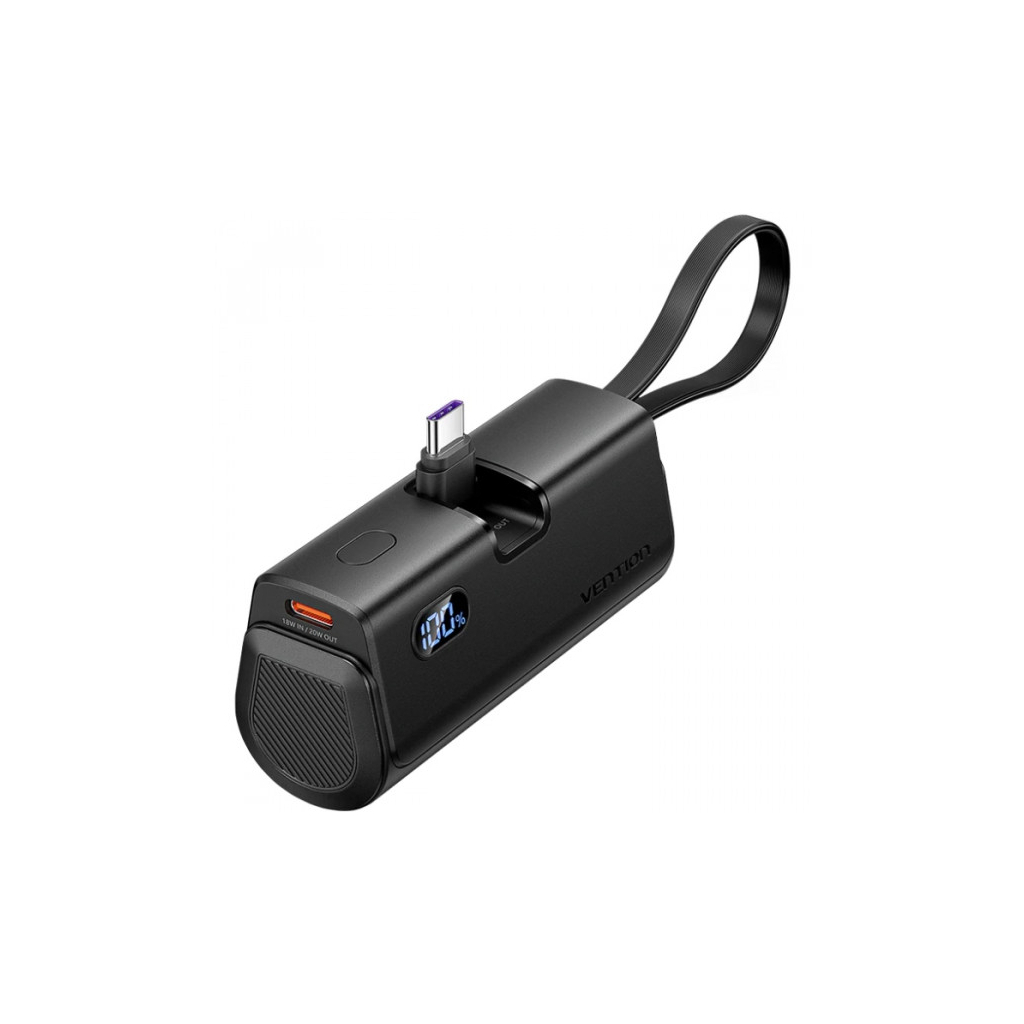 Батарея універсальна Vention 4800mAh 22,5W PD, USB-C In/Out, LED display, with built-in USB-C cable Black (FHQB0)