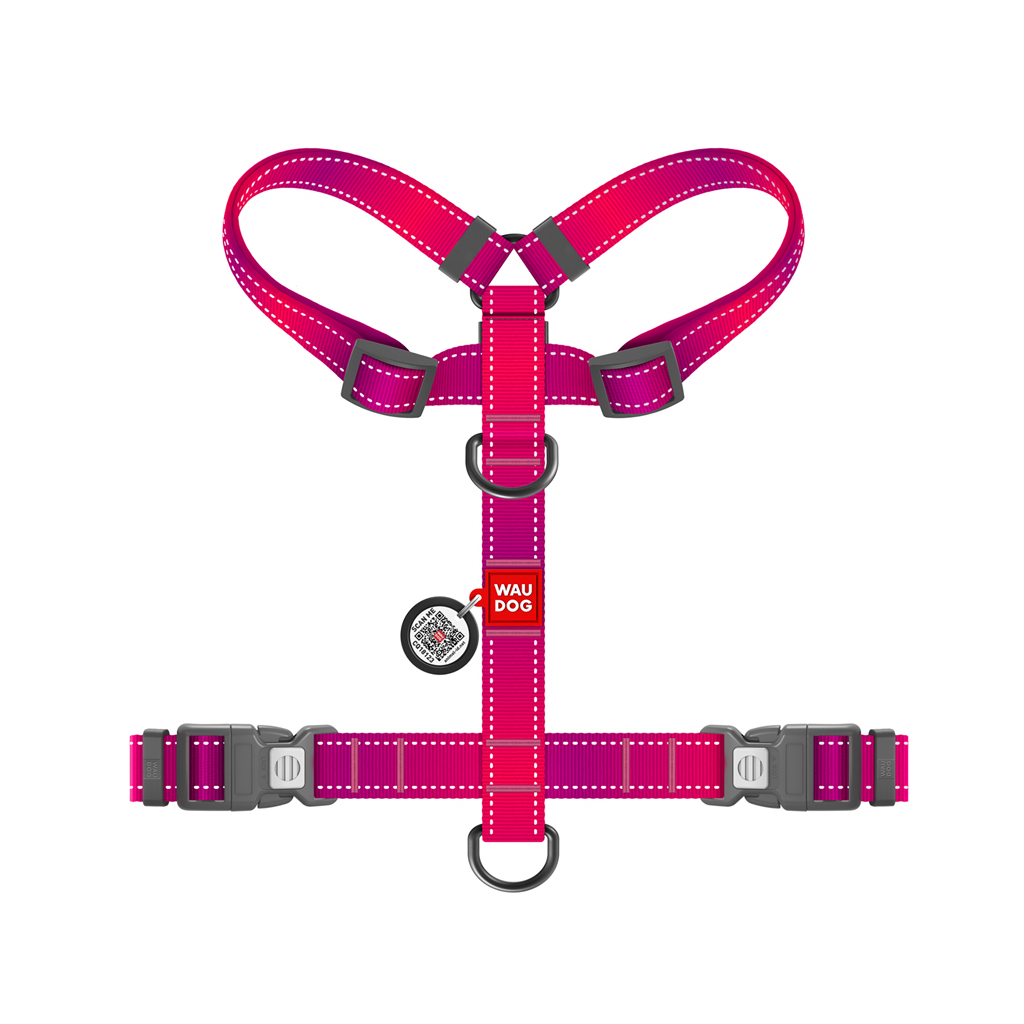Шлея для собак WAUDOG Nylon Mono H-подібна з QR паспортом, світловідбивна, S рожева (54567) Шлея для собак WAUDOG Nylon Mono H-подібна з QR паспортом, світловідбивна, S рожева (54567)