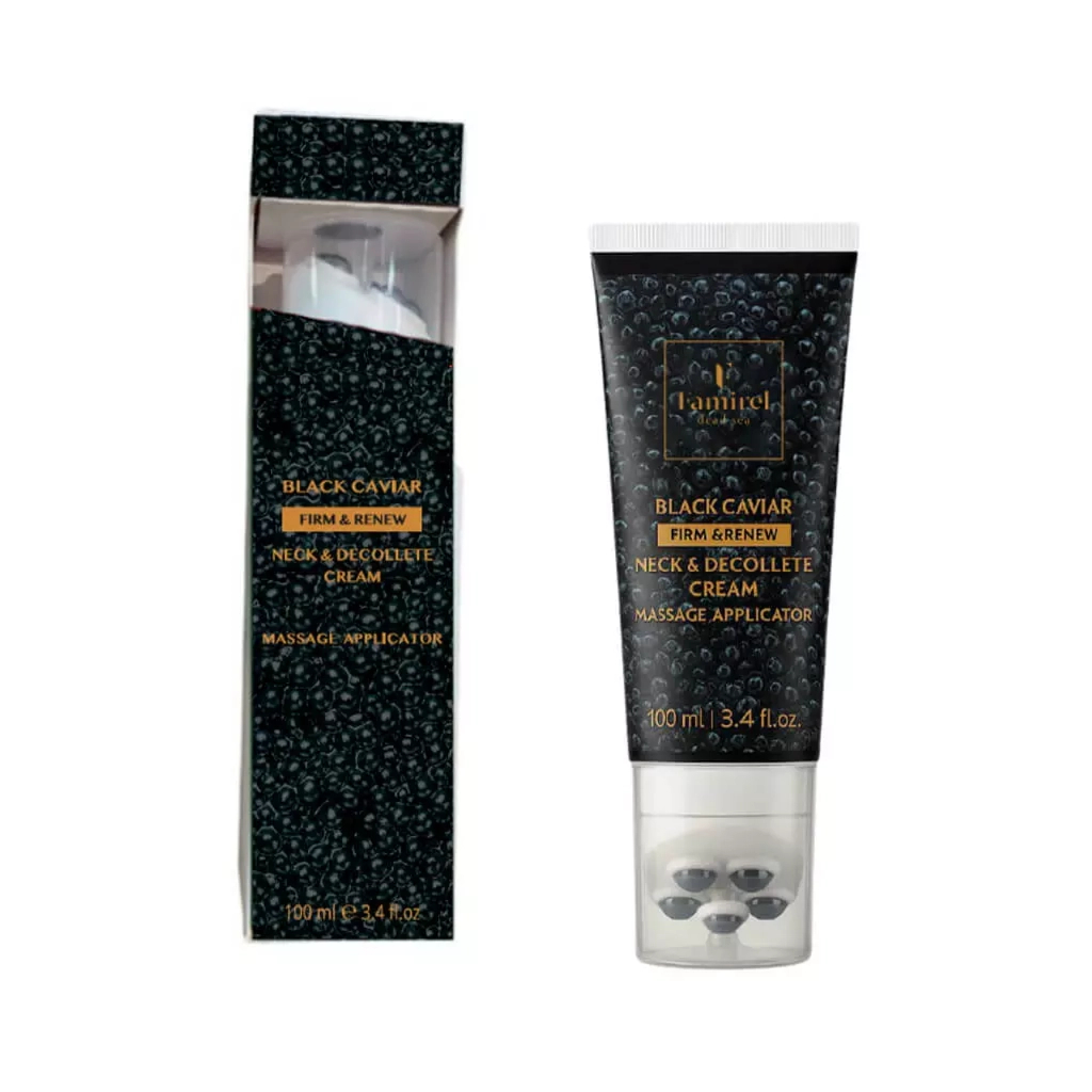 Крем для тіла Famirel Black Caviar Для шиї та декольте з масажним аплікатором Пружність і оновлення 100 мл (7290114087223)