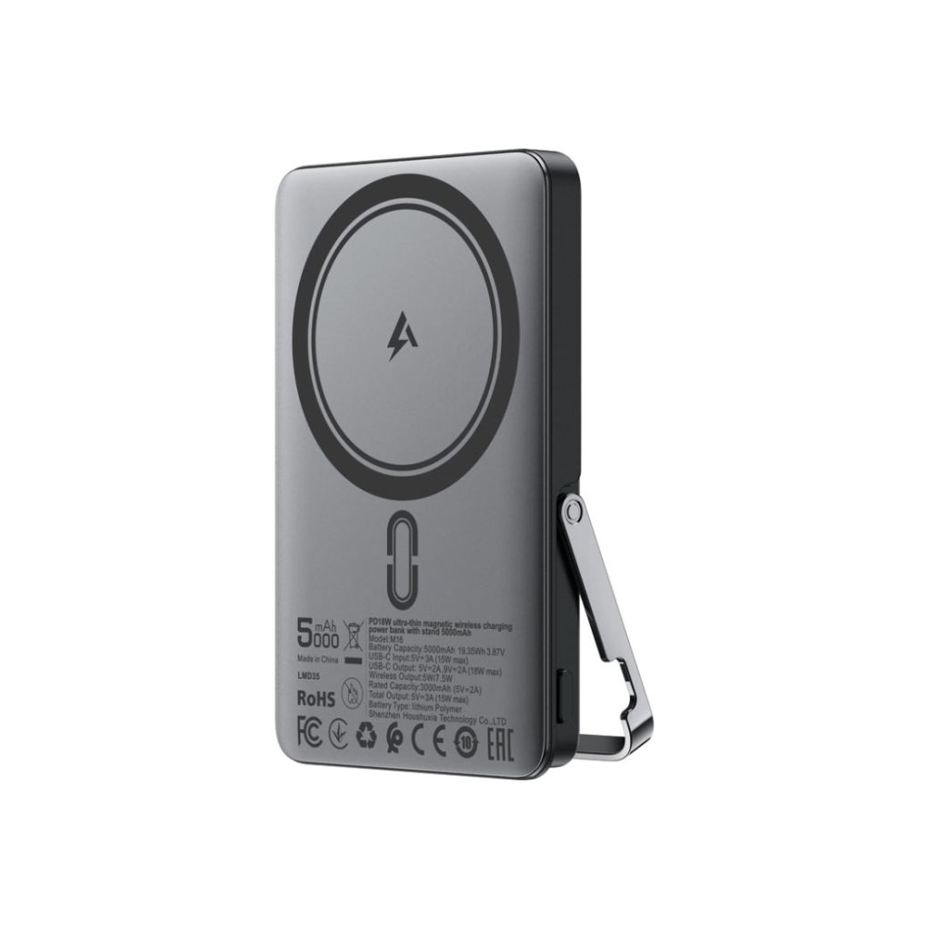 Батарея універсальна Acefast Magnetic Wireless 5000mAh, 18W, PD, QC/3.0, with holder M16, Black (6974316283997)