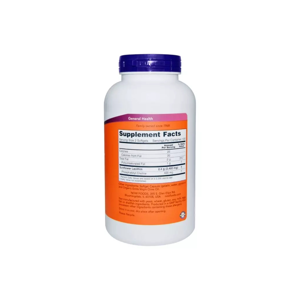 Амінокислота Now Foods Соняшникові Лецитин 1200мг, 100 желатинових капсул (NF2311)