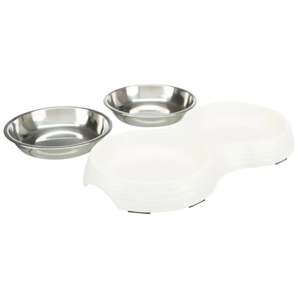 Посуд для котів Trixie Миска подвійна 2х200 мл/13 см(біла) (4011905251875) Посуд для котів Trixie Миска подвійна 2х200 мл/13 см(біла) (4011905251875)
