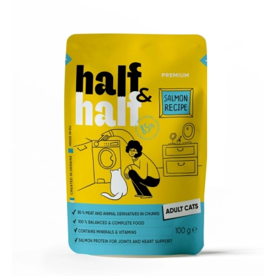 Вологий корм для кішок Half&Half шматочки з лососем у желе 100 г (4820261920901)