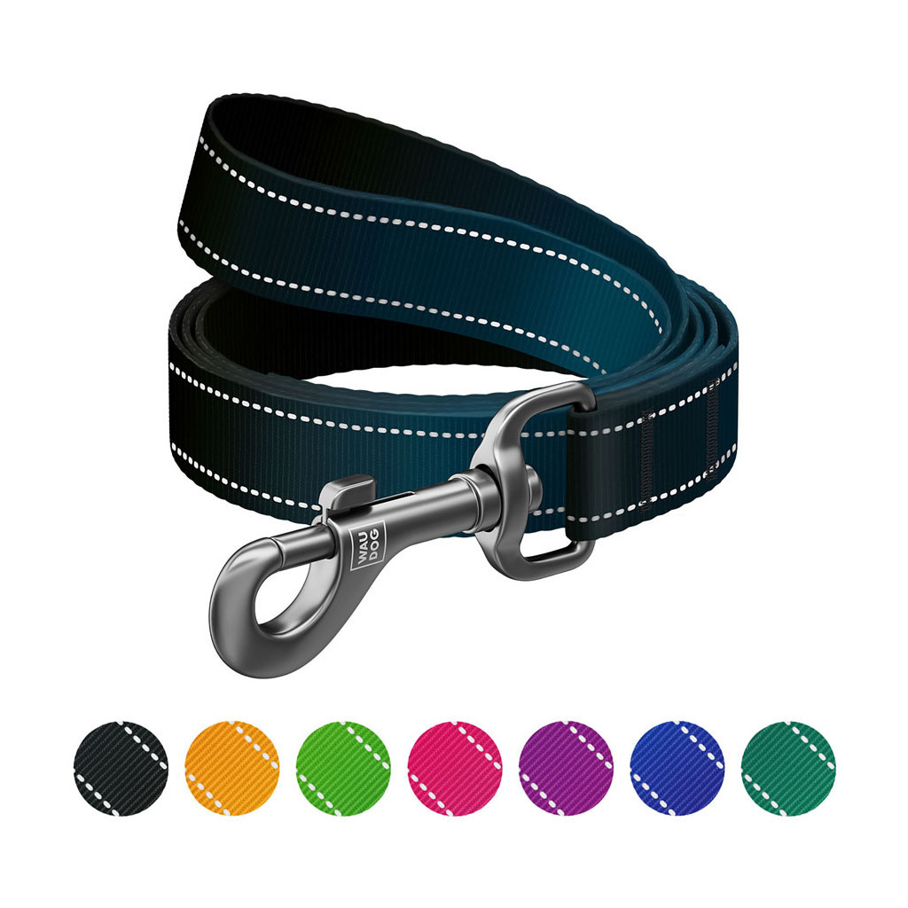 Повідець для собак WAUDOG Nylon Mono, світловідбивний S чорний (52171)