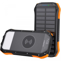 Батарея універсальна Choetech Wireless 20000mAh 20W, PD, QC/3.0, solar panel, Qi-5W, Black-Orange (B657-OR)