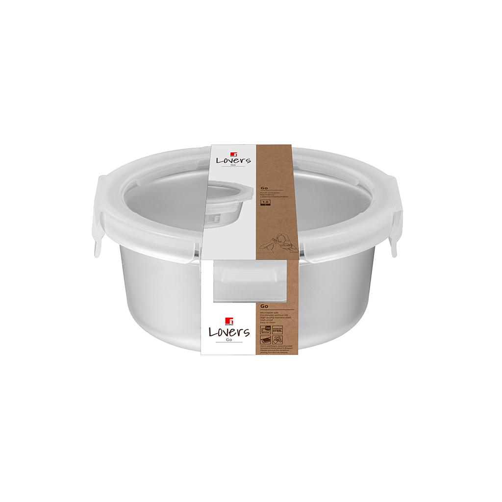 Харчовий контейнер Bergner Go Lovers з нержавіючої сталі круглий 1,5 л (BG-36316-GY) Харчовий контейнер Bergner Go Lovers з нержавіючої сталі круглий 1,5 л (BG-36316-GY)