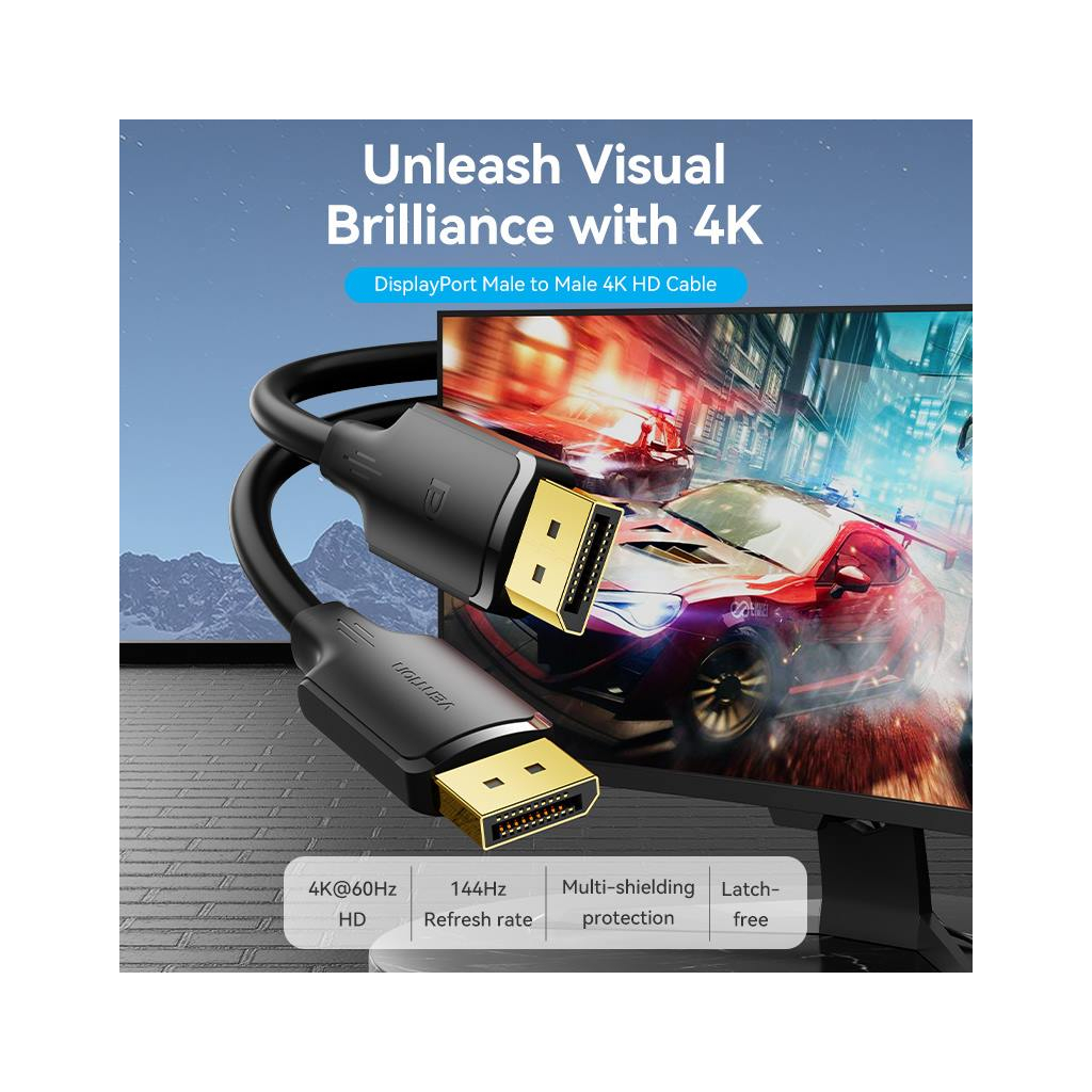 Кабель мультимедійний DisplayPort M to DisplayPort M 1.0m 4K60Hz black Vention (HAKBF) Кабель мультимедійний DisplayPort M to DisplayPort M 1.0m 4K60Hz black Vention (HAKBF)