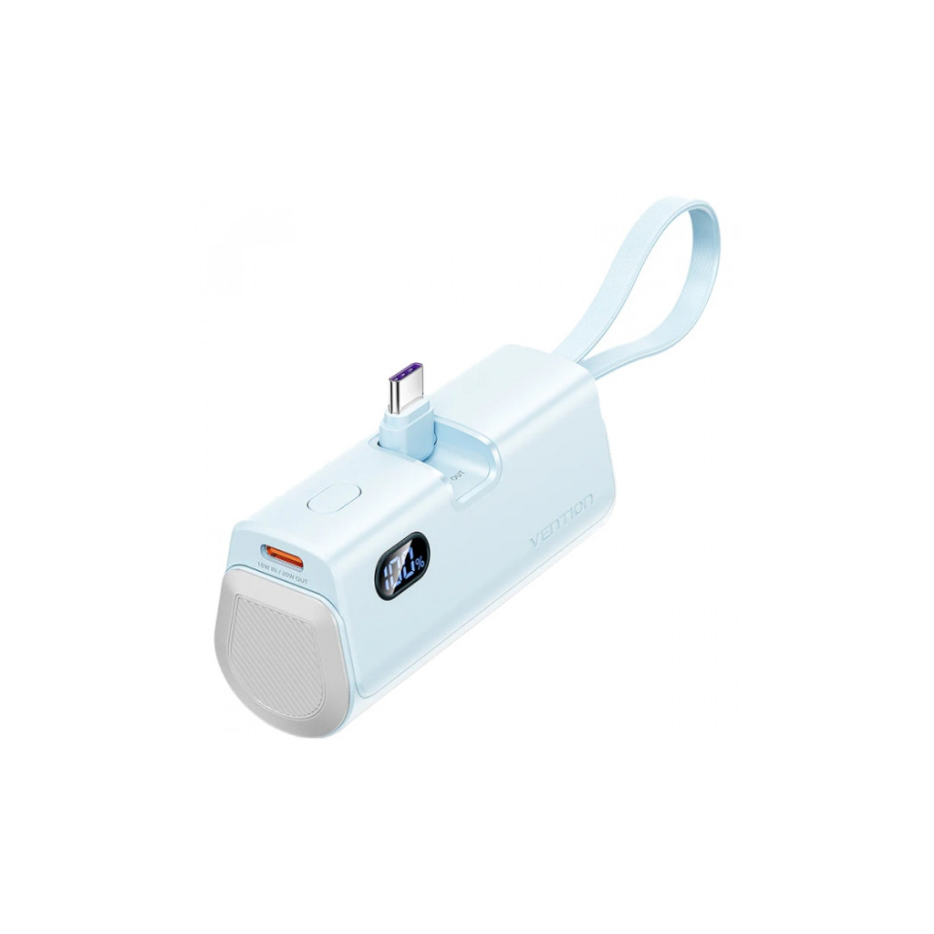 Батарея універсальна Vention 4800mAh 22,5W PD, USB-C In/Out, LED display, with built-in USB-C cable Blue (FHQL0)