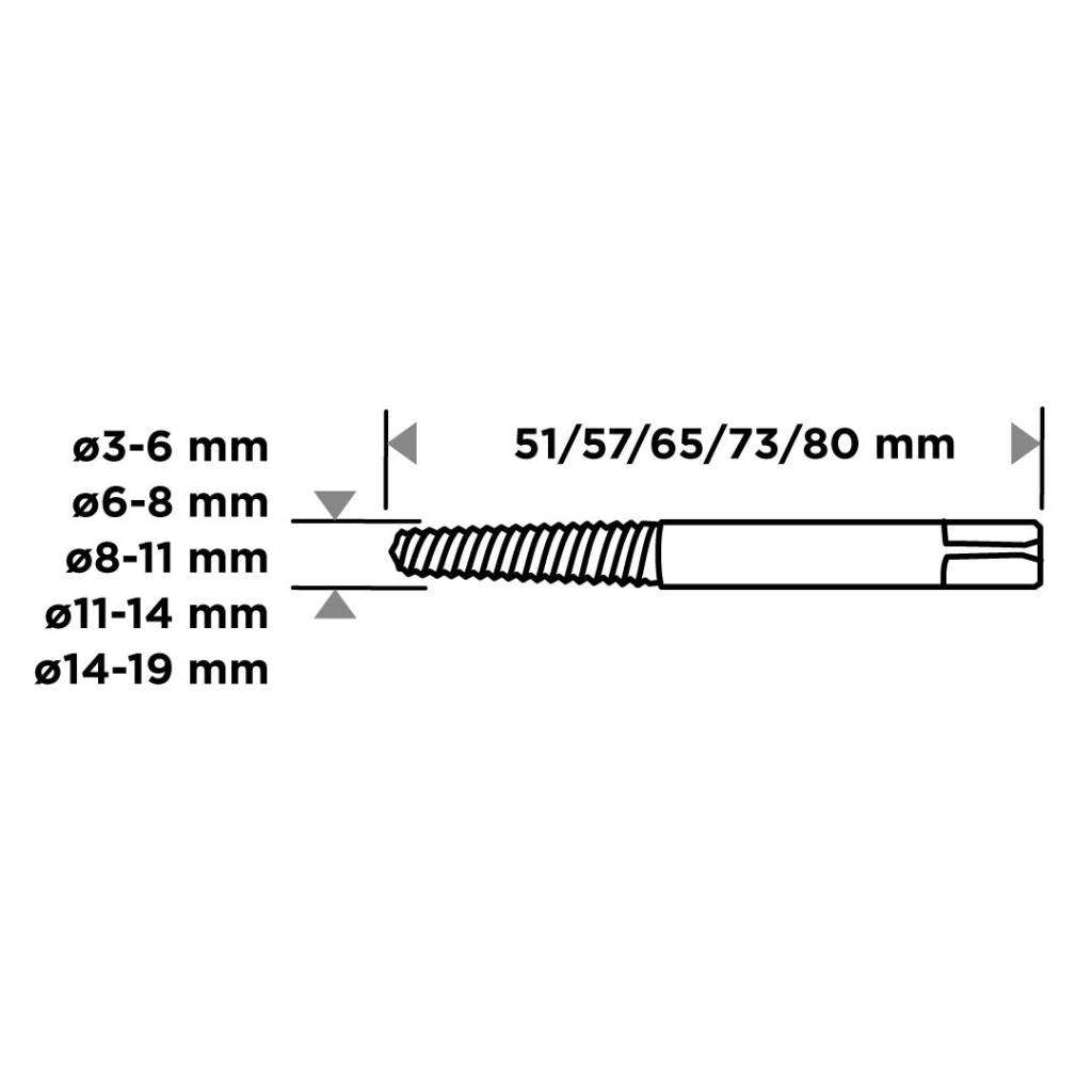 Екстрактор Graphite зламаних гвинтів 3-19мм, набір 5шт (54T428)