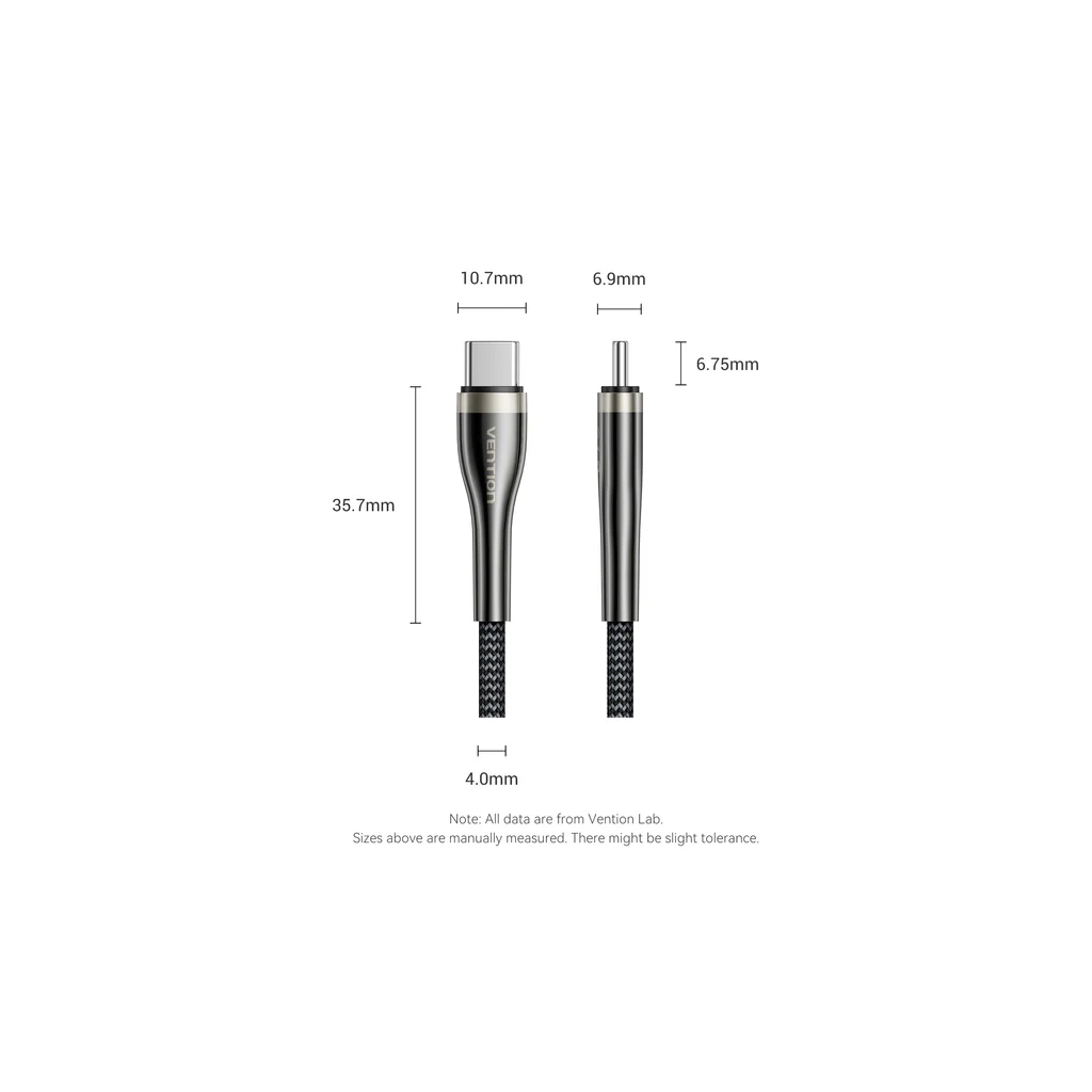 Дата кабель USB-C to USB-C 1.2m 5A nylon braided black Vention (CTYBAV)
