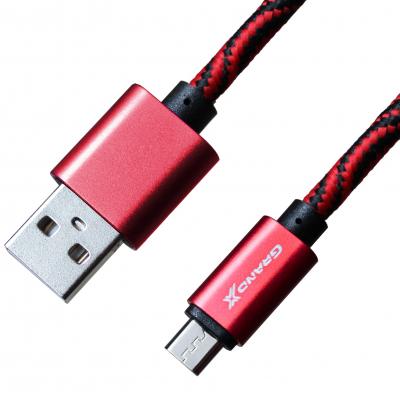 Дата кабель USB 2.0 AM to Micro 5P 1.0m Cu, 1.5A, Red/Black Grand-X (FM05RB)