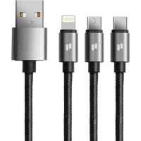 Дата кабель USB 2.0 AM to Lightning + Micro 5P + Type-C 1.5m L10 Puridea (L10-Black)