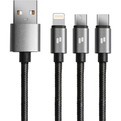 Дата кабель USB 2.0 AM to Lightning + Micro 5P + Type-C 1.5m L10 Puridea (L10-Black)