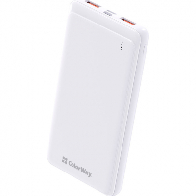 Батарея універсальна ColorWay 10 000 mAh Slim, White (CW-PB100LPF2WT)
