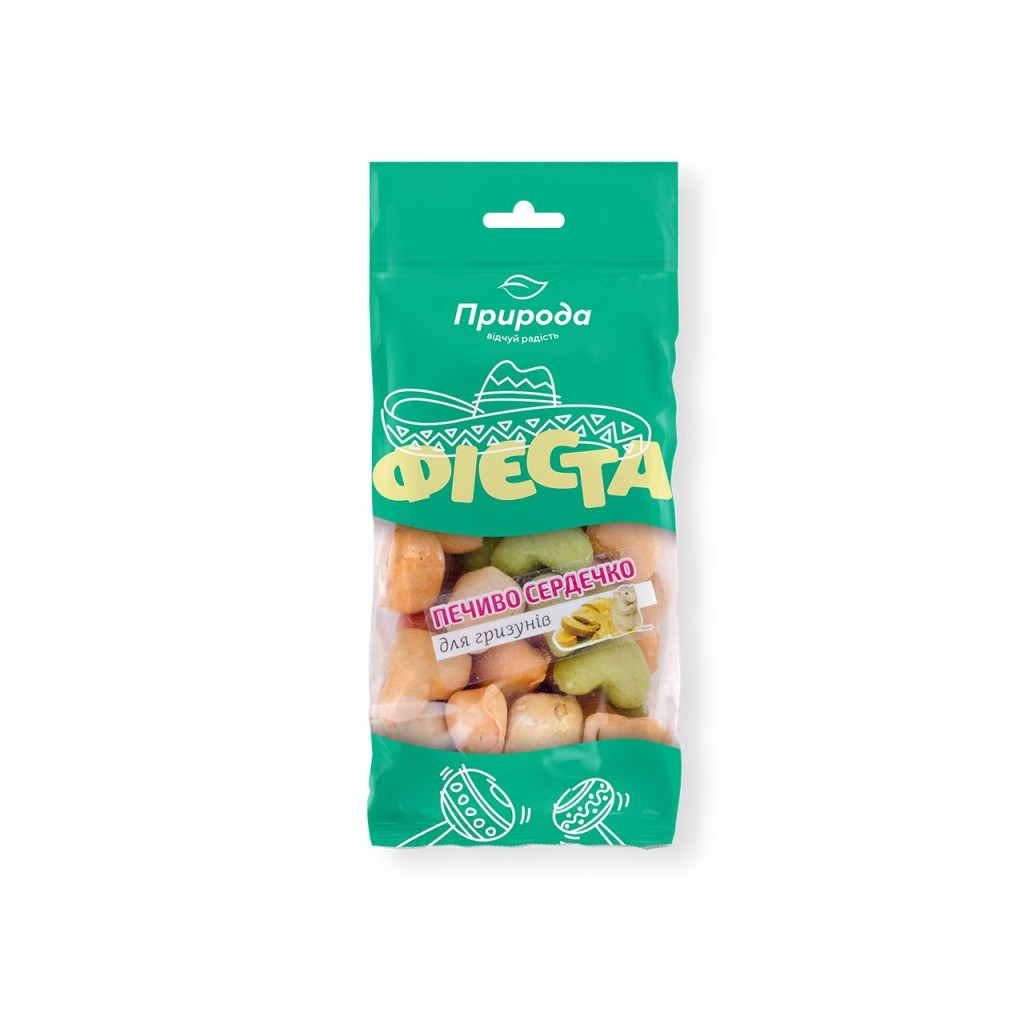 Ласощі для гризунів Природа Фієста «Печиво сердечко» 100 г (асорті) (4820157401491)