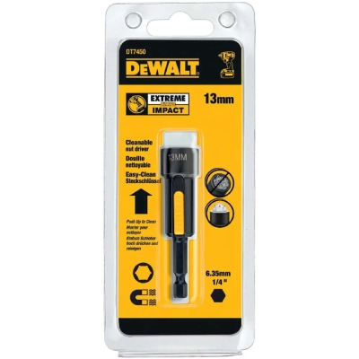 Головка магнітна DeWALT магнітна EXTREME 1/4"х13 мм, шестигранна з магнітом, що рухається всередині (DT7450)
