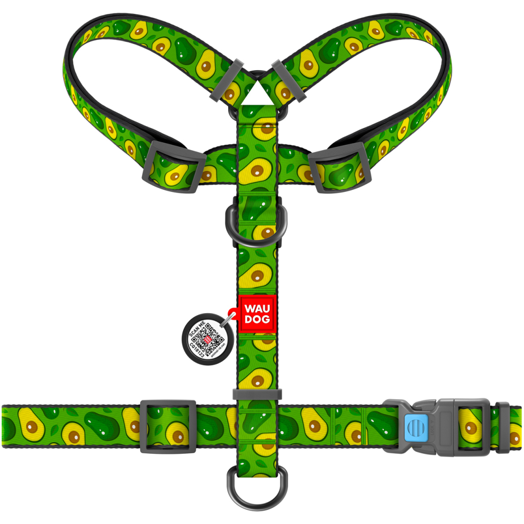 Шлея для собак WAUDOG Nylon з QR паспортом анатомічна H-подібна "Авокадо" S (5612)