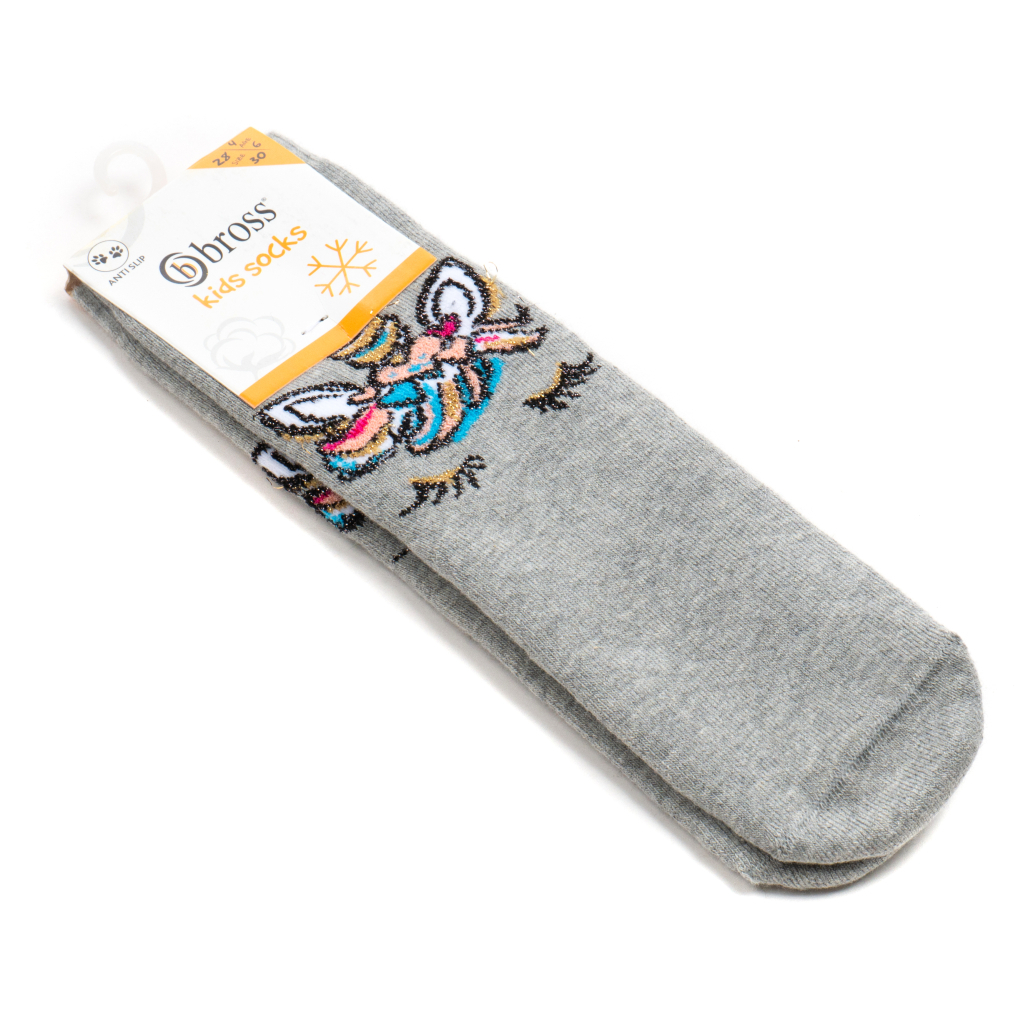 Шкарпетки дитячі Bross махрові з єдинорогом (9620-8-gray)