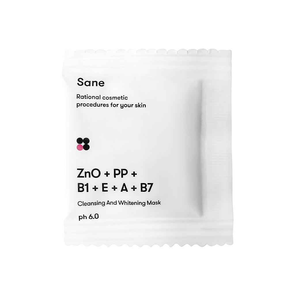 Маска для обличчя Sane Очищувальна і відбілювальна з оксидом цинку і вітамінами РР, В1, Е, А, В7 3 г (4820266830298)