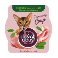 Wet food for cats Delickcious Chicken soup with ham and added spinach 80 g (4820269141599)