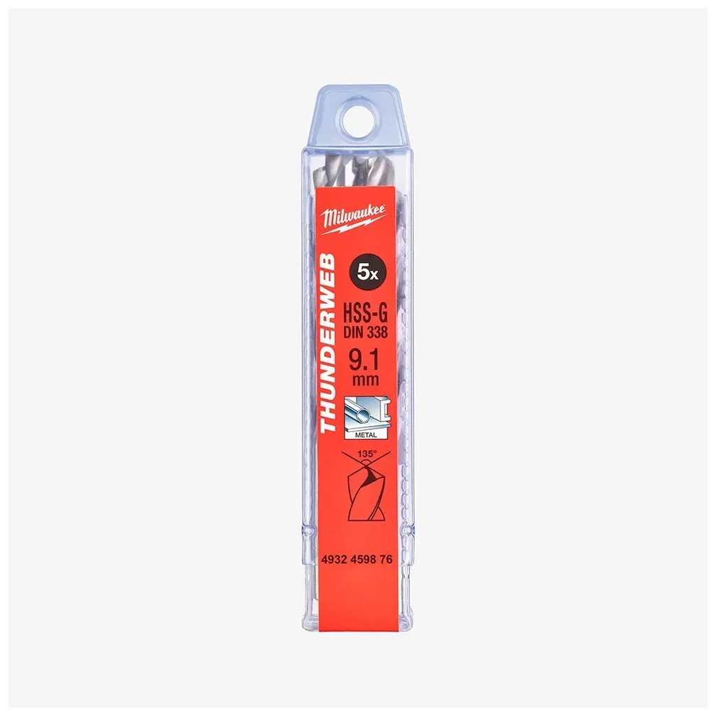 Свердло Milwaukee по металу THUNDERWEB HSS-G DIN338, 9,1х125мм, (5шт) (4932459876)