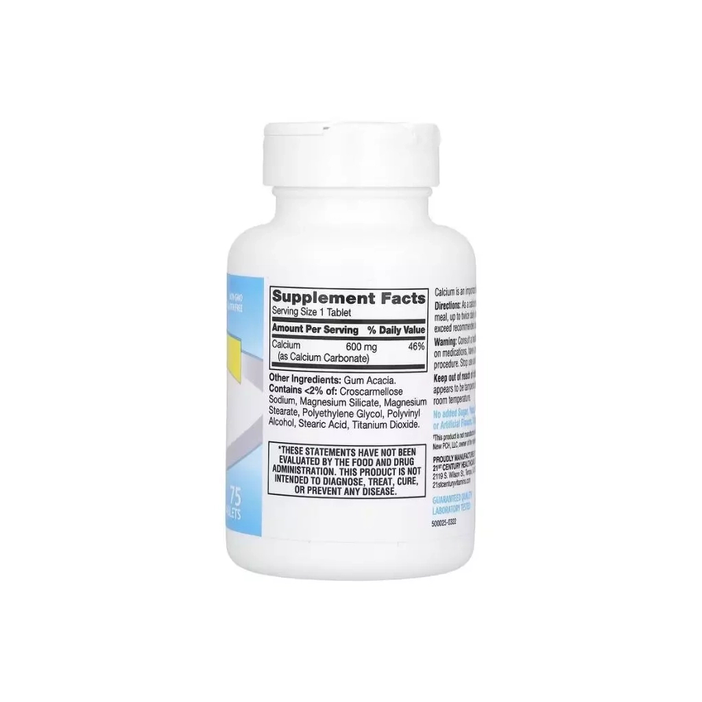 Мінерали 21st Century Кальцій 600, 600 мг, Calcium Supplement 600, 75 таблеток (CEN-27532)