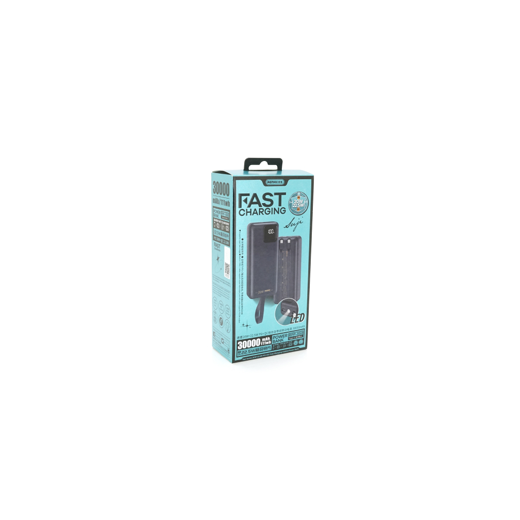 Повербанк Remax 30000mAh, 22.5W, USB+Type-C, with cables Lighting+Type-C, Black (RPP-550) Повербанк Remax 30000mAh, 22.5W, USB+Type-C, with cables Lighting+Type-C, Black (RPP-550)