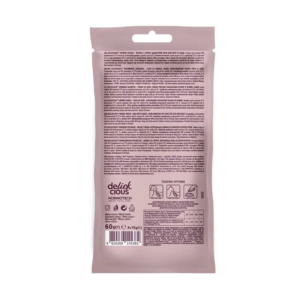 Ласощі для собак Delickcious молоко з сиром 4х15 г (4820269145382)