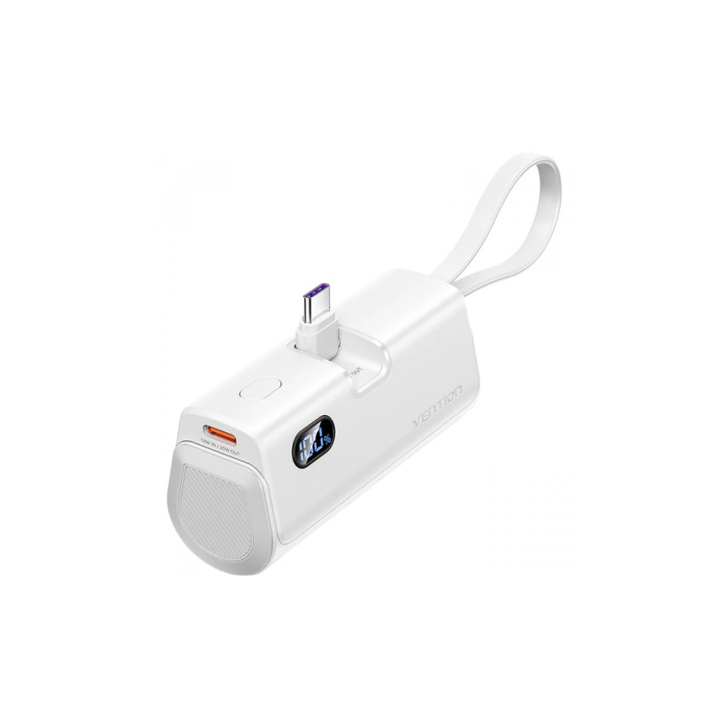 Батарея універсальна Vention 4800mAh 22,5W PD, USB-C In/Out, LED display, with built-in USB-C cable White (FHQW0)