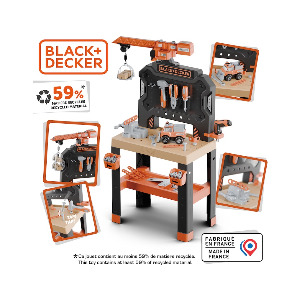 Ігровий набір Smoby Блек + Деккер. Професійна майстерня з підйомним краном та машинкою (7600360741)