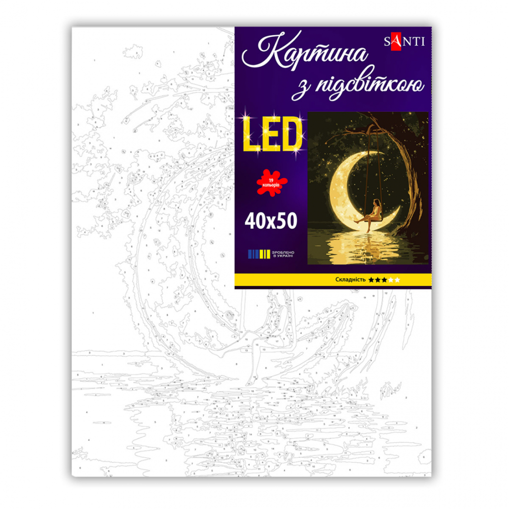 Картина по номерам Santi Дівчина та місяць 40х50 см LED підсвітка (956667)