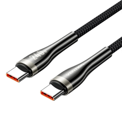 Дата кабель USB-C to USB-C 2.0m 5A nylon braided black Vention (CTYBH)