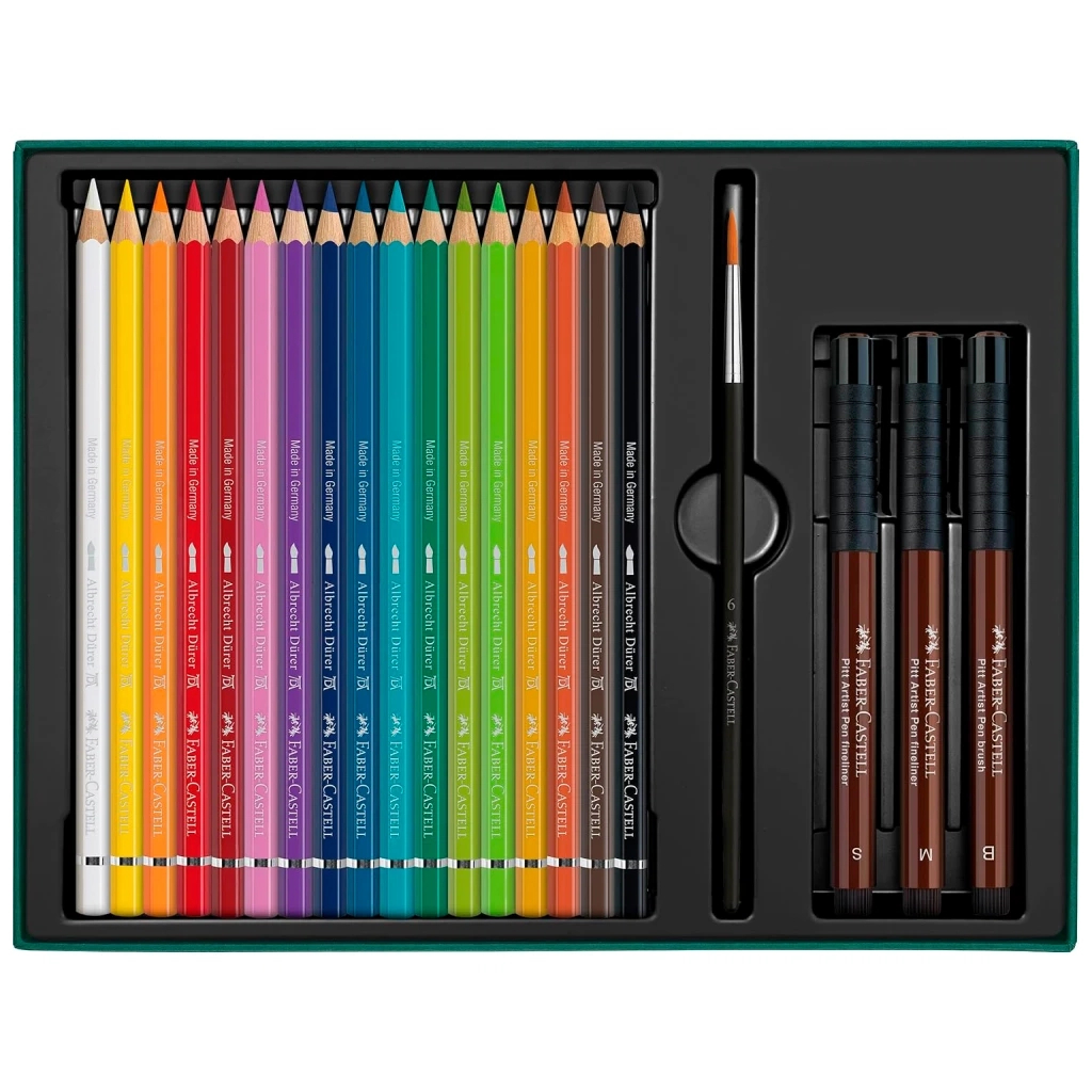 Олівці кольорові Faber-Castell AlbrechtDrer17 кольорів з аксесуарамив картонній подарунковій коробці (217552) (33027)