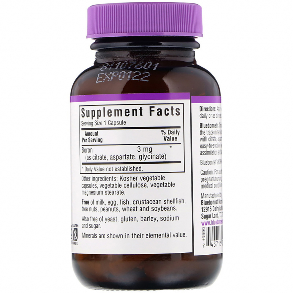 Мінерали Bluebonnet Nutrition Потрійний бор 3мг, Triple Boron, 90 вегетаріанських капсул (BLB-00685)