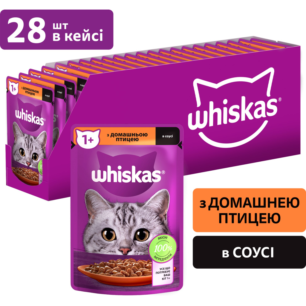 Вологий корм для кішок Whiskas Домашній птах у соусі 85 г (5900951302015)