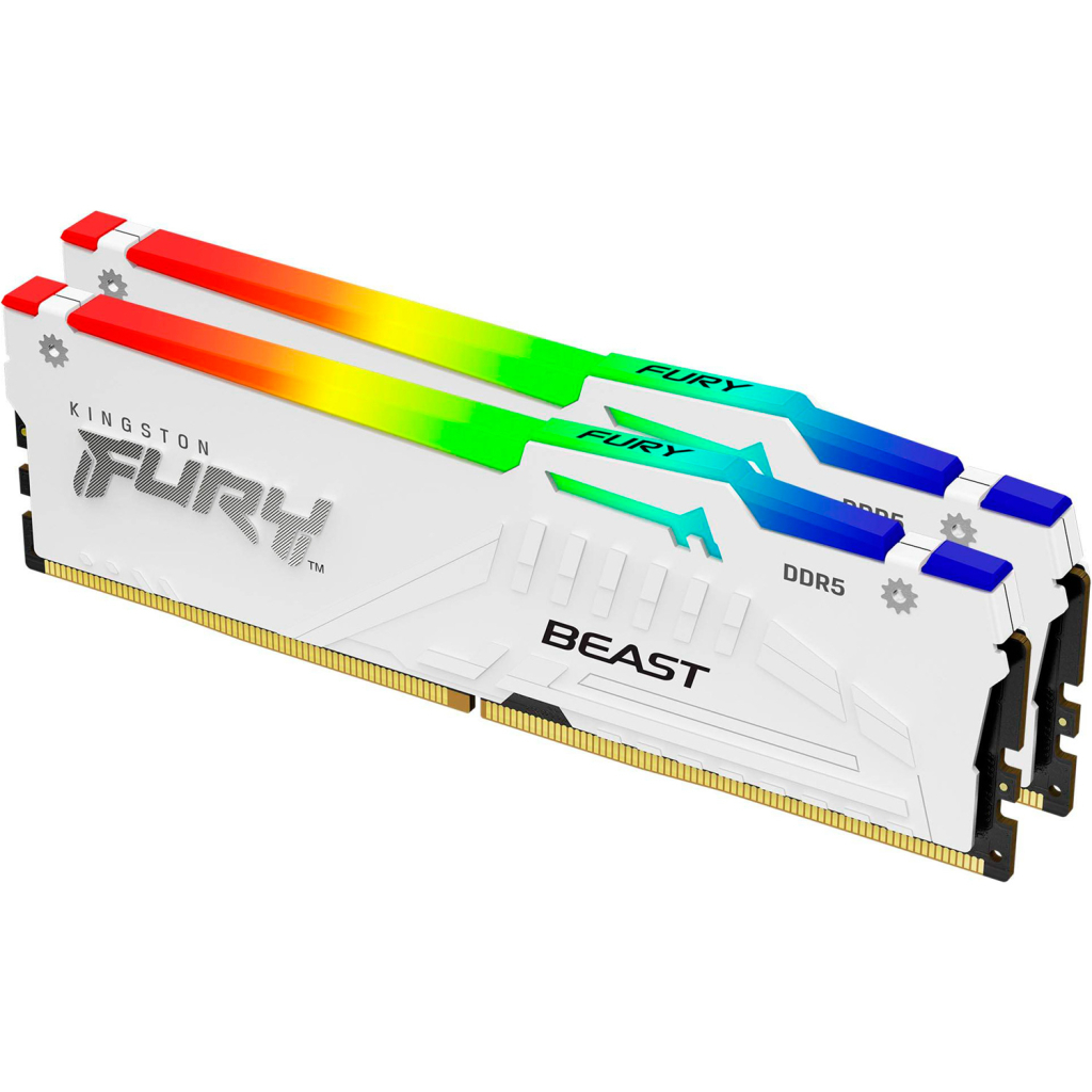 Модуль пам'яті для комп'ютера DDR5 32GB (2x16GB) 5600 MHz FURY Beast White RGB Kingston Fury (ex.HyperX) (KF556C36BWEAK2-32)