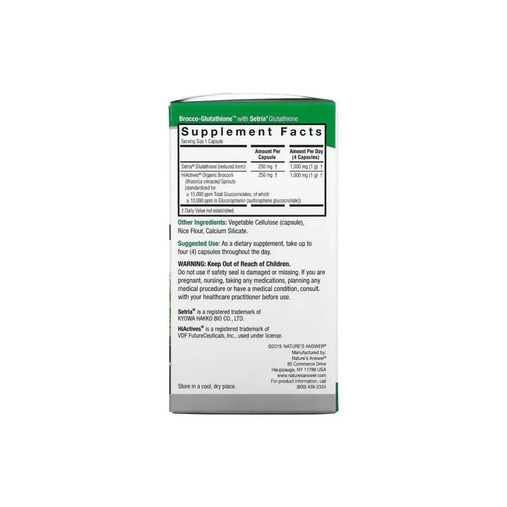 Трави Nature's Answer Брокко-глутатион, 500 мг, Brocco-Glutathione, 60 вегетарианских ка (NTA-16030)